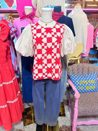 Red Quilted Star Top