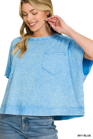 Rylie Washed Boxy Tee in Sky Blue