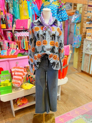 QOS striped Halloween Button Up