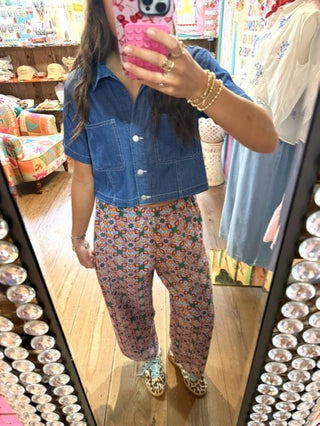 Tile Print Barrel Pant