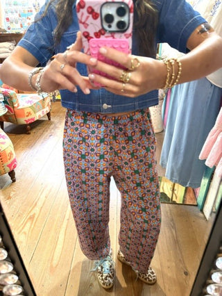 Tile Print Barrel Pant
