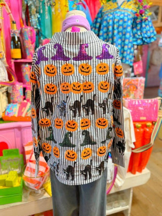 QOS striped Halloween Button Up