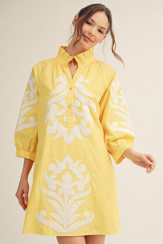 Reagan Applique Dress in Yellow